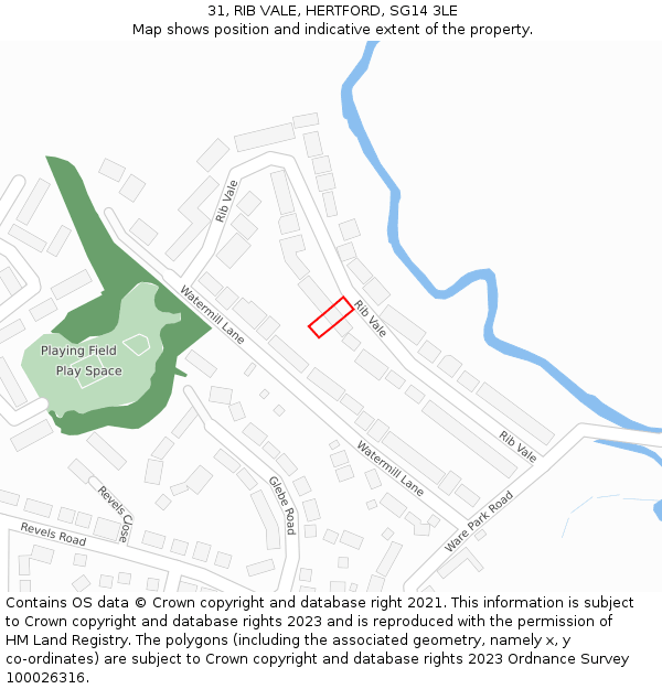 31, RIB VALE, HERTFORD, SG14 3LE: Location map and indicative extent of plot