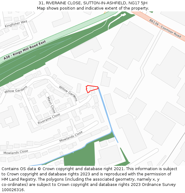 31, RIVERAINE CLOSE, SUTTON-IN-ASHFIELD, NG17 5JH: Location map and indicative extent of plot