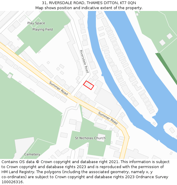 31, RIVERSDALE ROAD, THAMES DITTON, KT7 0QN: Location map and indicative extent of plot