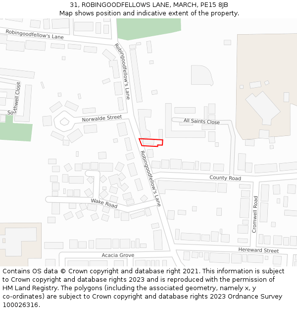 31, ROBINGOODFELLOWS LANE, MARCH, PE15 8JB: Location map and indicative extent of plot