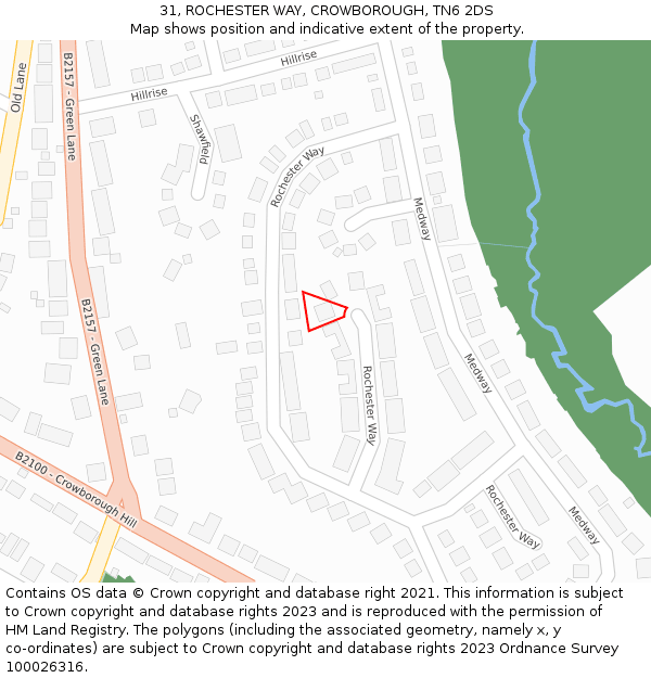 31, ROCHESTER WAY, CROWBOROUGH, TN6 2DS: Location map and indicative extent of plot