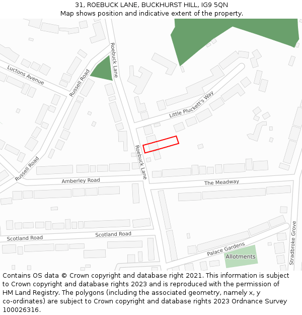 31, ROEBUCK LANE, BUCKHURST HILL, IG9 5QN: Location map and indicative extent of plot