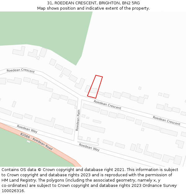 31, ROEDEAN CRESCENT, BRIGHTON, BN2 5RG: Location map and indicative extent of plot