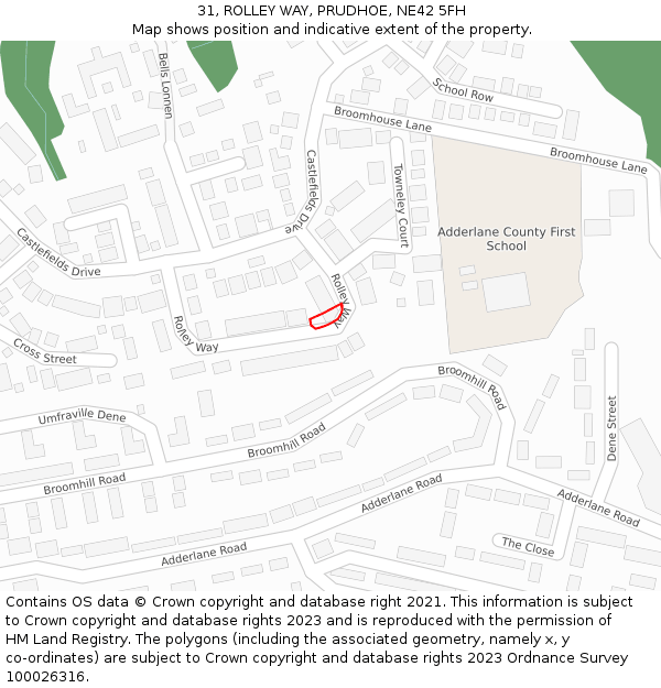 31, ROLLEY WAY, PRUDHOE, NE42 5FH: Location map and indicative extent of plot