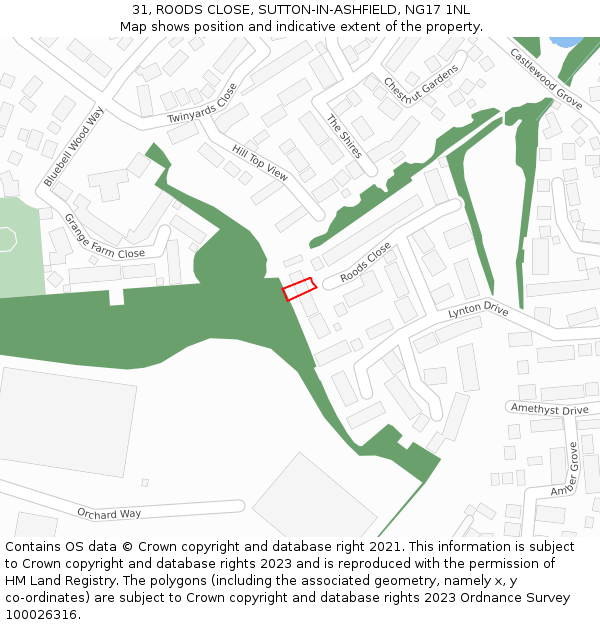 31, ROODS CLOSE, SUTTON-IN-ASHFIELD, NG17 1NL: Location map and indicative extent of plot