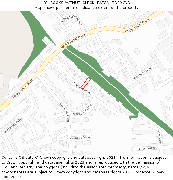 31, ROOKS AVENUE, CLECKHEATON, BD19 3YD: Location map and indicative extent of plot