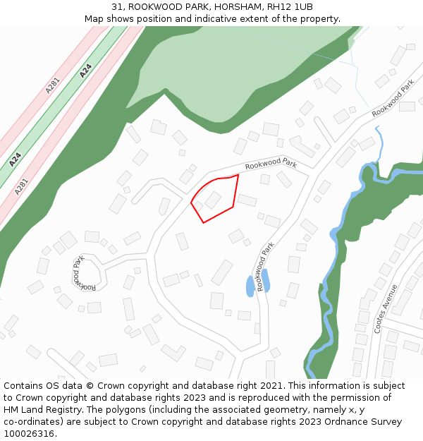 31, ROOKWOOD PARK, HORSHAM, RH12 1UB: Location map and indicative extent of plot