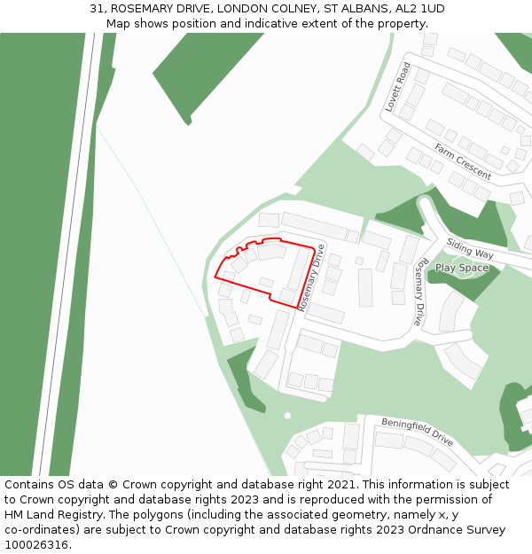 31, ROSEMARY DRIVE, LONDON COLNEY, ST ALBANS, AL2 1UD: Location map and indicative extent of plot