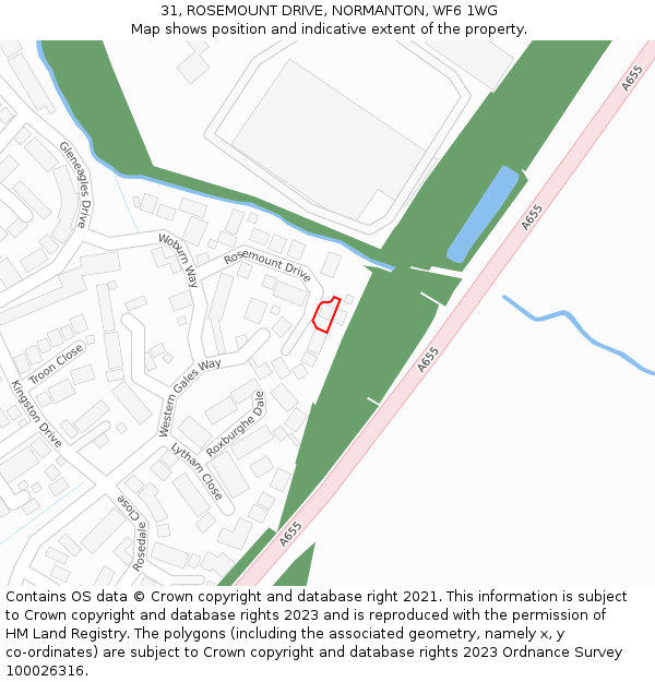 31, ROSEMOUNT DRIVE, NORMANTON, WF6 1WG: Location map and indicative extent of plot