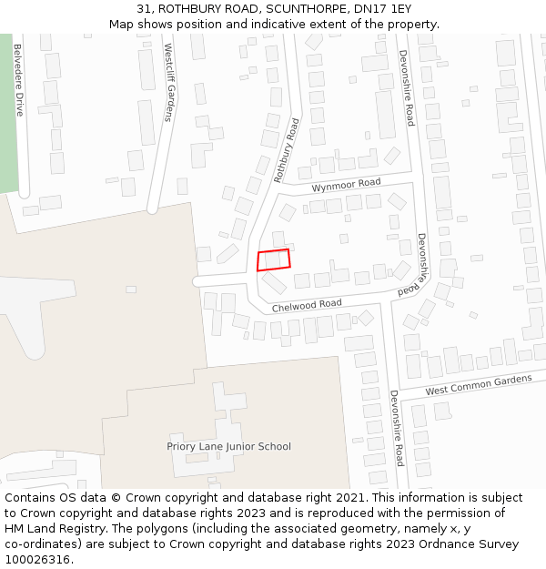 31, ROTHBURY ROAD, SCUNTHORPE, DN17 1EY: Location map and indicative extent of plot