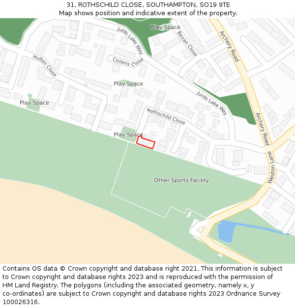 31, ROTHSCHILD CLOSE, SOUTHAMPTON, SO19 9TE: Location map and indicative extent of plot