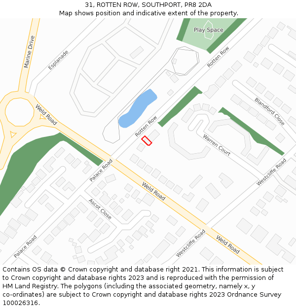 31, ROTTEN ROW, SOUTHPORT, PR8 2DA: Location map and indicative extent of plot