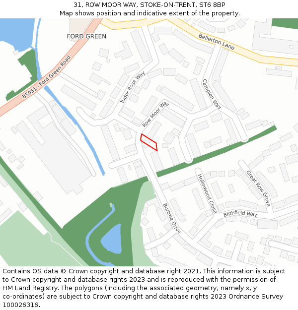 31, ROW MOOR WAY, STOKE-ON-TRENT, ST6 8BP: Location map and indicative extent of plot