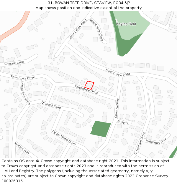 31, ROWAN TREE DRIVE, SEAVIEW, PO34 5JP: Location map and indicative extent of plot