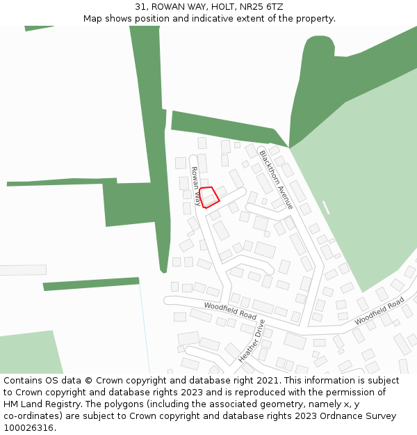31, ROWAN WAY, HOLT, NR25 6TZ: Location map and indicative extent of plot