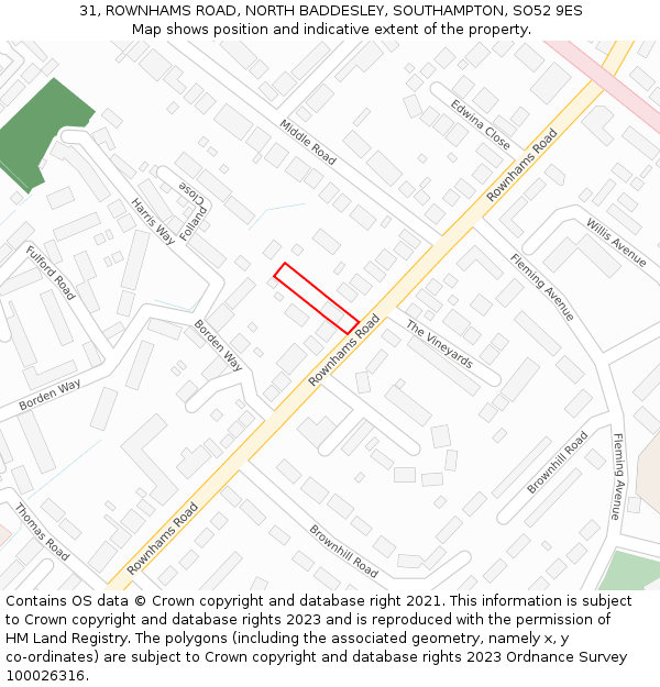 31, ROWNHAMS ROAD, NORTH BADDESLEY, SOUTHAMPTON, SO52 9ES: Location map and indicative extent of plot