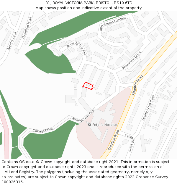 31, ROYAL VICTORIA PARK, BRISTOL, BS10 6TD: Location map and indicative extent of plot