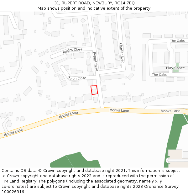31, RUPERT ROAD, NEWBURY, RG14 7EQ: Location map and indicative extent of plot