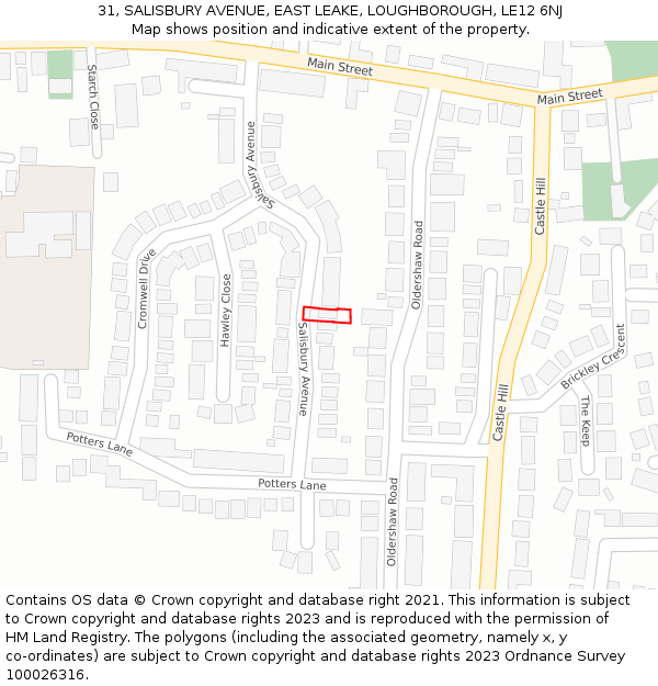 31, SALISBURY AVENUE, EAST LEAKE, LOUGHBOROUGH, LE12 6NJ: Location map and indicative extent of plot