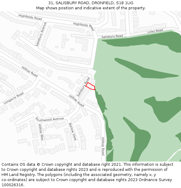 31, SALISBURY ROAD, DRONFIELD, S18 1UG: Location map and indicative extent of plot