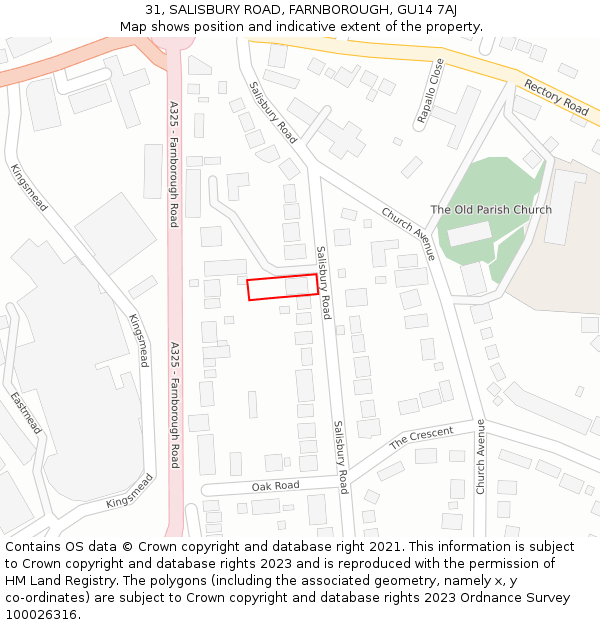 31, SALISBURY ROAD, FARNBOROUGH, GU14 7AJ: Location map and indicative extent of plot