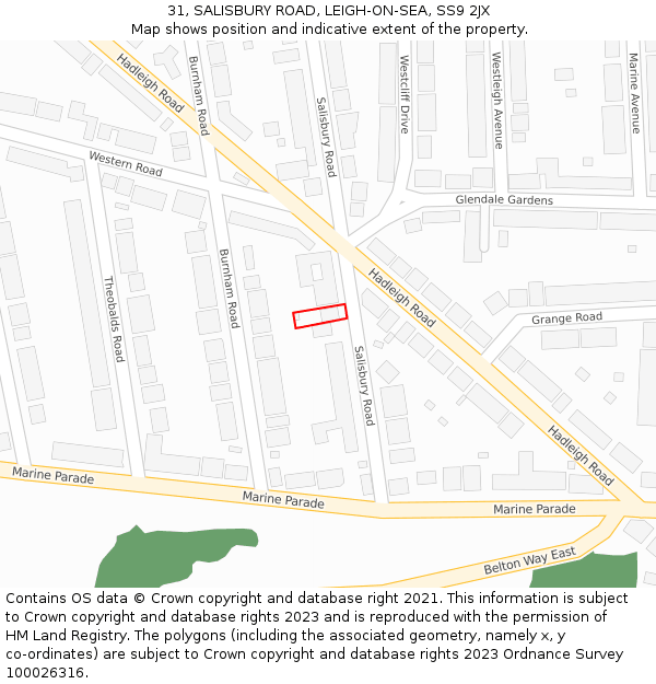 31, SALISBURY ROAD, LEIGH-ON-SEA, SS9 2JX: Location map and indicative extent of plot