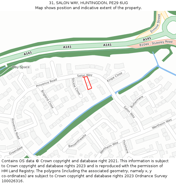 31, SALON WAY, HUNTINGDON, PE29 6UG: Location map and indicative extent of plot
