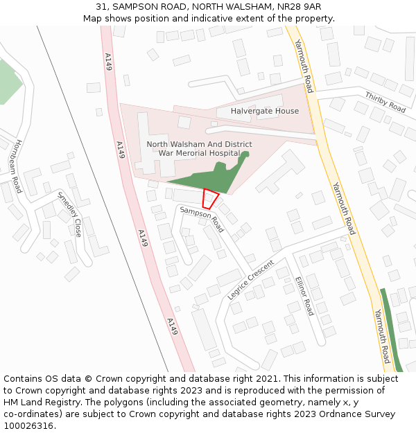 31, SAMPSON ROAD, NORTH WALSHAM, NR28 9AR: Location map and indicative extent of plot
