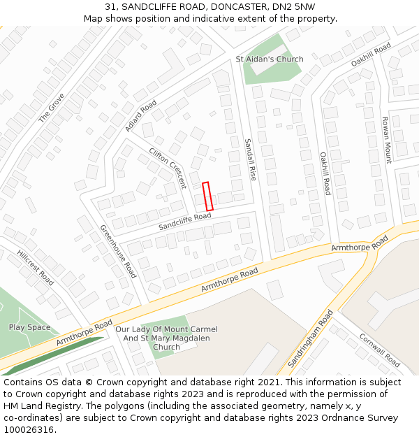 31, SANDCLIFFE ROAD, DONCASTER, DN2 5NW: Location map and indicative extent of plot