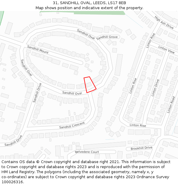 31, SANDHILL OVAL, LEEDS, LS17 8EB: Location map and indicative extent of plot