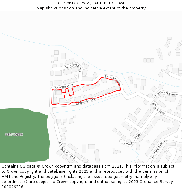 31, SANDOE WAY, EXETER, EX1 3WH: Location map and indicative extent of plot