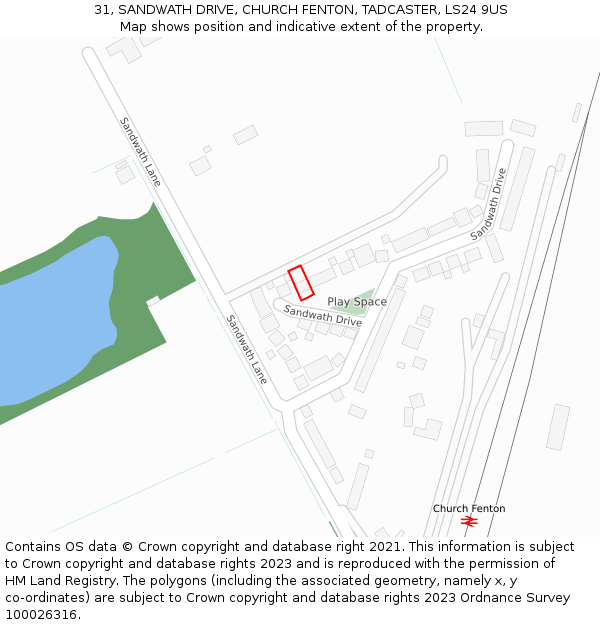 31, SANDWATH DRIVE, CHURCH FENTON, TADCASTER, LS24 9US: Location map and indicative extent of plot