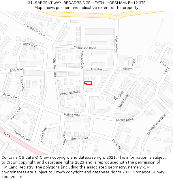 31, SARGENT WAY, BROADBRIDGE HEATH, HORSHAM, RH12 3TE: Location map and indicative extent of plot