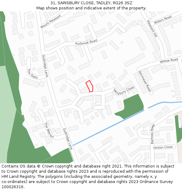 31, SARISBURY CLOSE, TADLEY, RG26 3SZ: Location map and indicative extent of plot