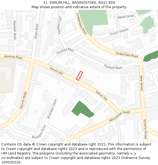 31, SARUM HILL, BASINGSTOKE, RG21 8SS: Location map and indicative extent of plot