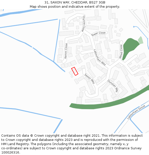 31, SAXON WAY, CHEDDAR, BS27 3GB: Location map and indicative extent of plot