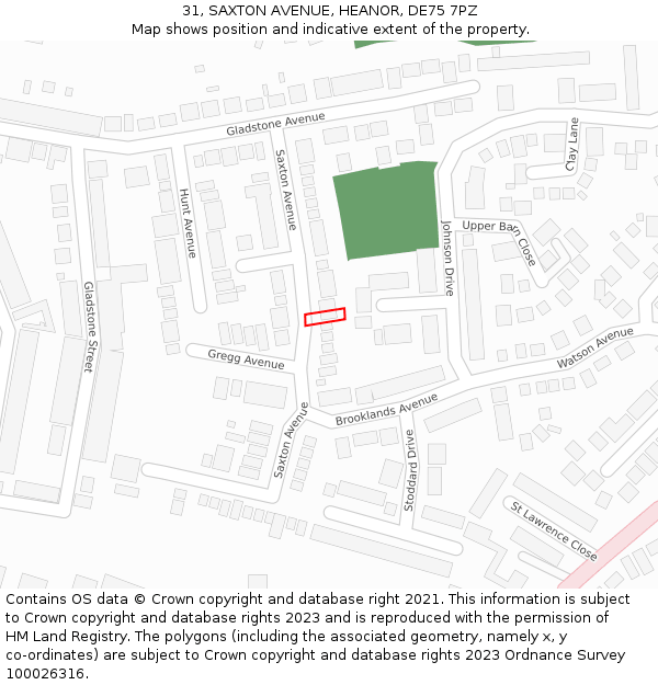 31, SAXTON AVENUE, HEANOR, DE75 7PZ: Location map and indicative extent of plot