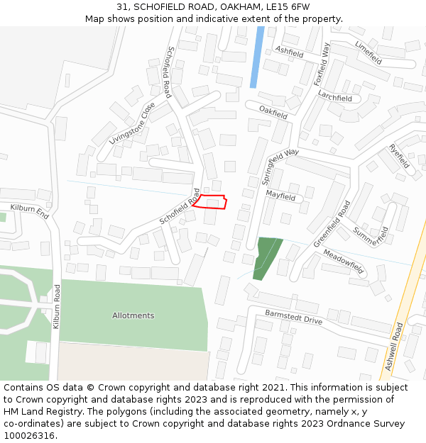 31, SCHOFIELD ROAD, OAKHAM, LE15 6FW: Location map and indicative extent of plot