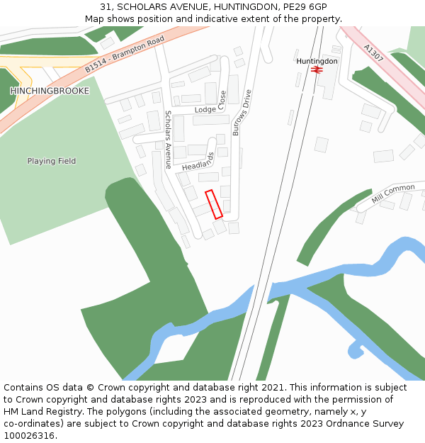 31, SCHOLARS AVENUE, HUNTINGDON, PE29 6GP: Location map and indicative extent of plot