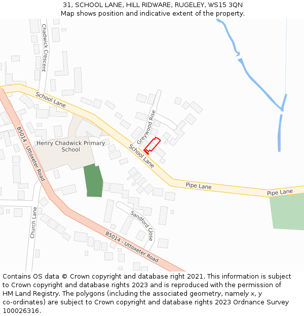 31, SCHOOL LANE, HILL RIDWARE, RUGELEY, WS15 3QN: Location map and indicative extent of plot