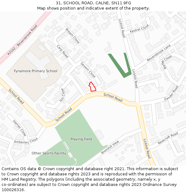 31, SCHOOL ROAD, CALNE, SN11 9FG: Location map and indicative extent of plot