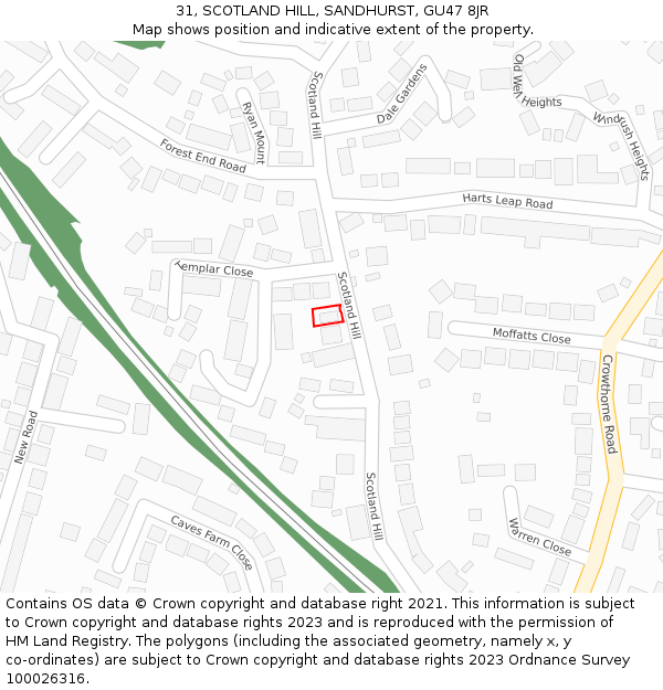 31, SCOTLAND HILL, SANDHURST, GU47 8JR: Location map and indicative extent of plot