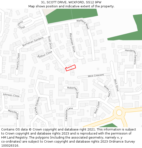 31, SCOTT DRIVE, WICKFORD, SS12 9PW: Location map and indicative extent of plot