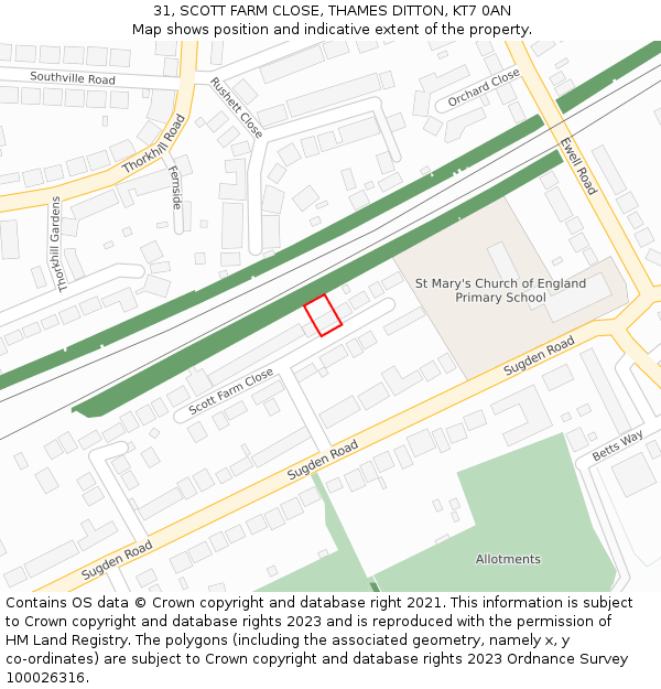 31, SCOTT FARM CLOSE, THAMES DITTON, KT7 0AN: Location map and indicative extent of plot