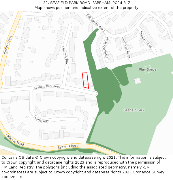 31, SEAFIELD PARK ROAD, FAREHAM, PO14 3LZ: Location map and indicative extent of plot