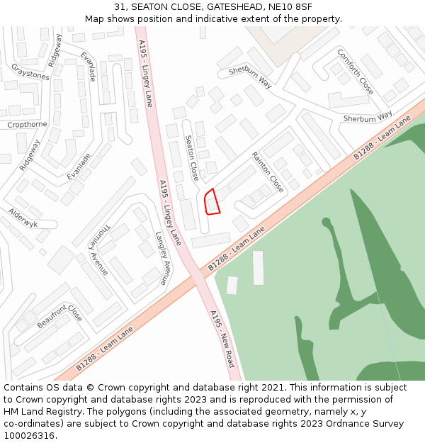 31, SEATON CLOSE, GATESHEAD, NE10 8SF: Location map and indicative extent of plot