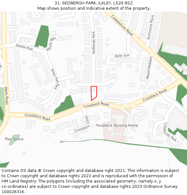 31, SEDBERGH PARK, ILKLEY, LS29 8SZ: Location map and indicative extent of plot