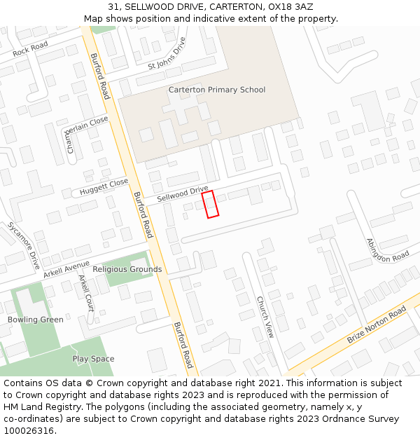 31, SELLWOOD DRIVE, CARTERTON, OX18 3AZ: Location map and indicative extent of plot