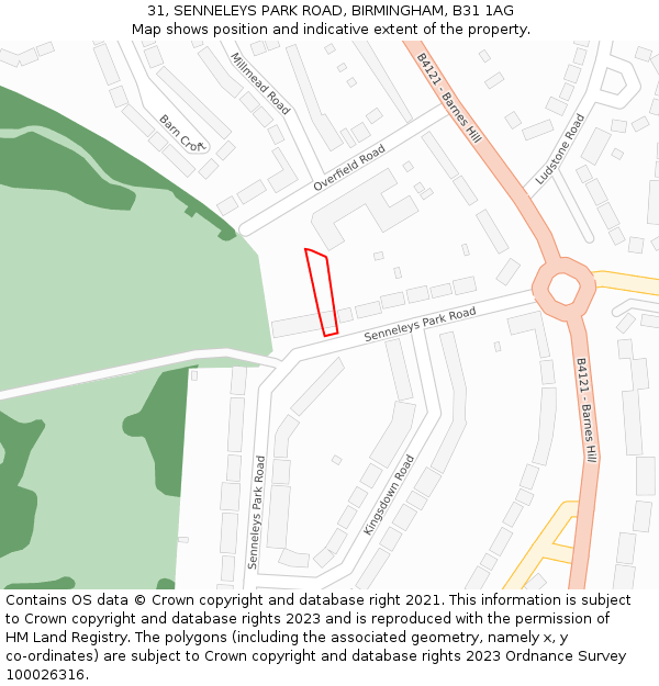 31, SENNELEYS PARK ROAD, BIRMINGHAM, B31 1AG: Location map and indicative extent of plot