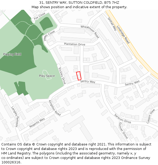 31, SENTRY WAY, SUTTON COLDFIELD, B75 7HZ: Location map and indicative extent of plot